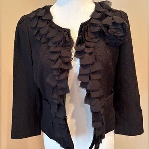 Ann Taylor Cropped Crepe Jacket Black 4P Elegant Black Ruffle Jacket